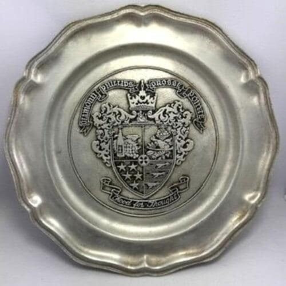 Vintage Pewter Charger Plate Diamond Phillips Old Place Rest Grosse Pointe RWP * - Picture 4 of 5